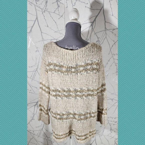 Free People Ivory Striped Fuzzy Knit Linus Oversized Sweater - Picture 4 of 5